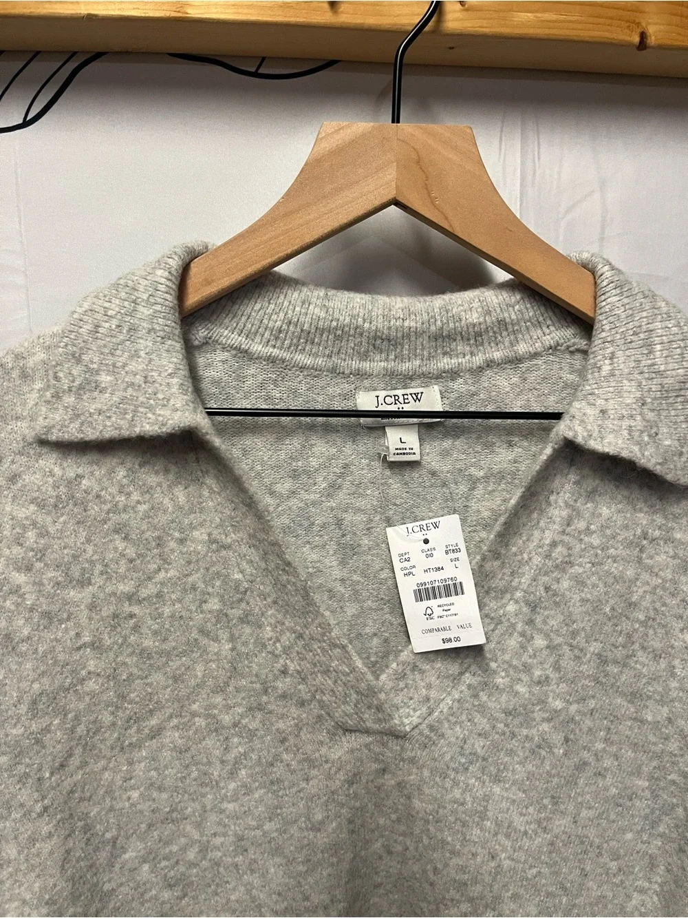 J. Crew Light Gray Collared V-Neck Sweater (rack)